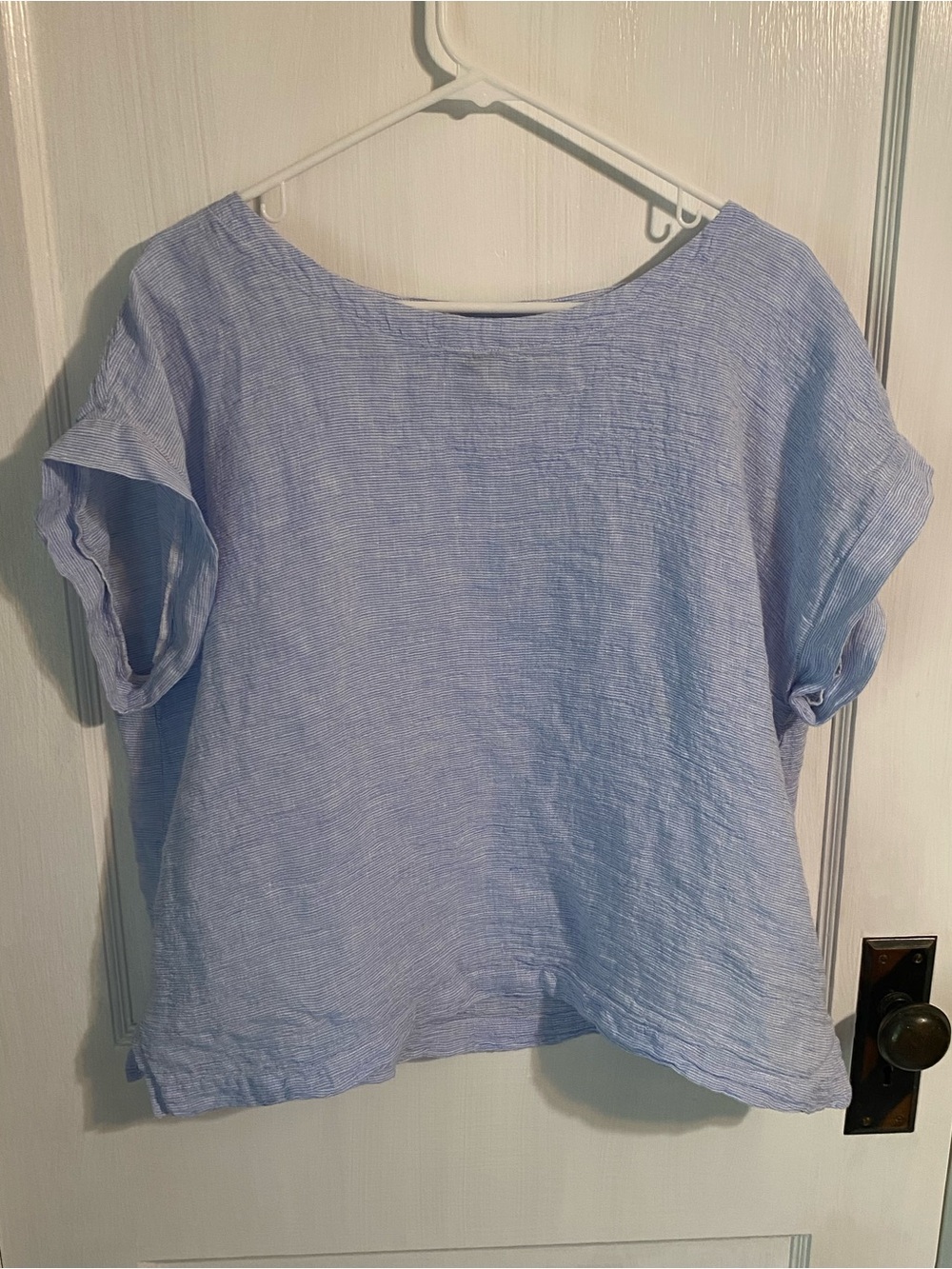 Eileen Fisher short sleeve lien blue top